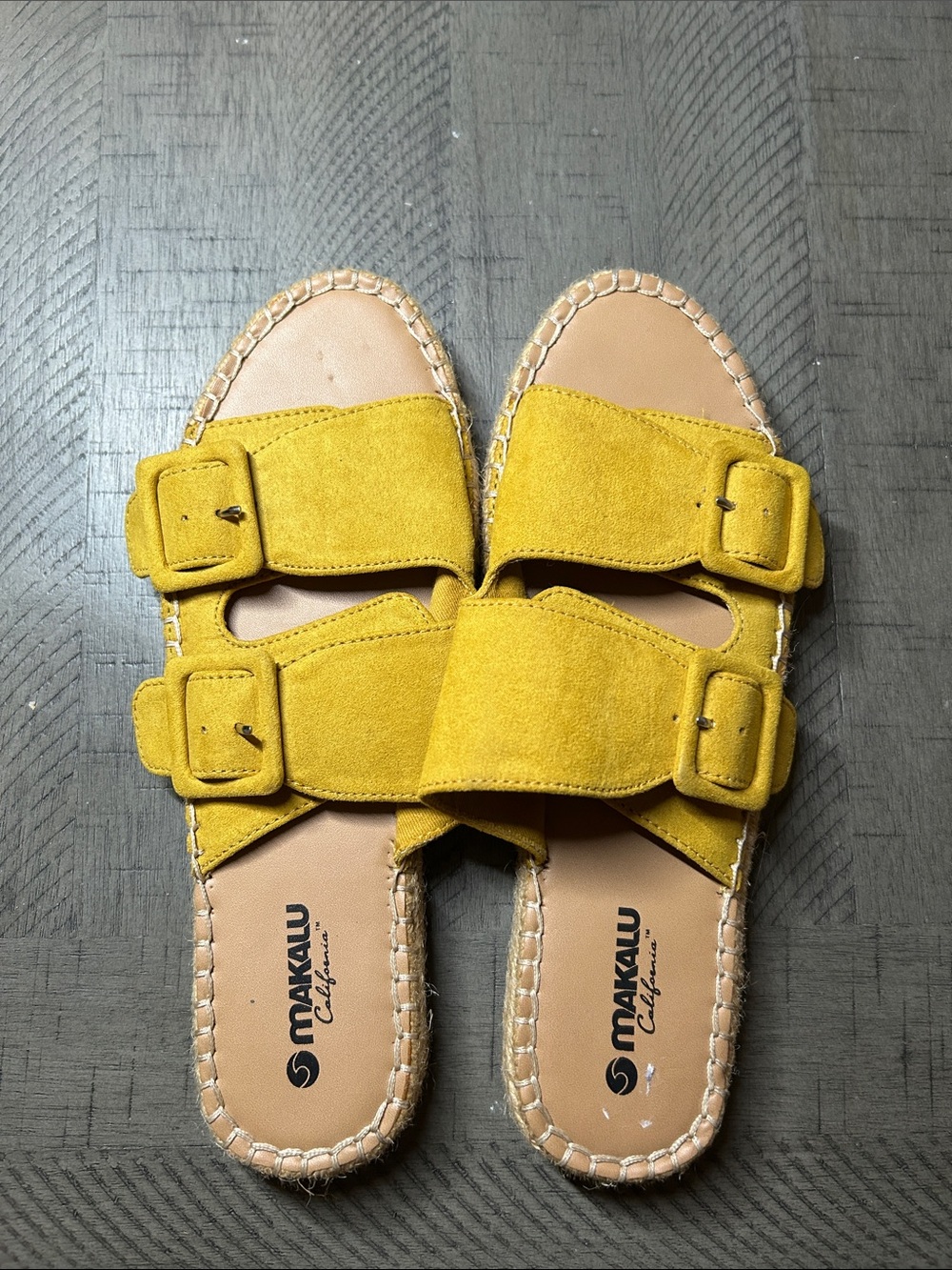Makalu Yellow Suede Double-Buckle Slide Sandals for Women